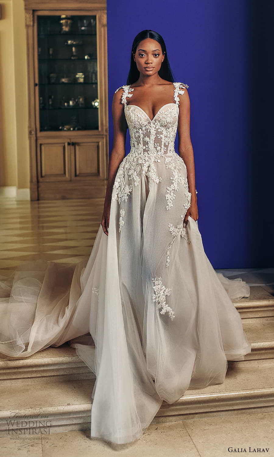 galia lahav fall 2022 couture bridal sleeveless straps sweetheart neckline embellished bodice a line ball gown wedding dress chapel train (6) mv