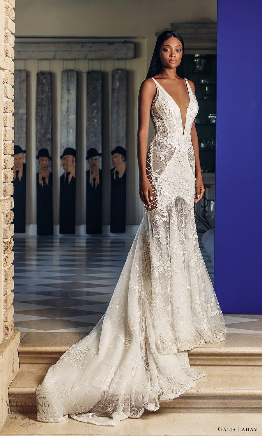 galia lahav fall 2022 couture bridal sleeveless straps v neckline fully embellished sheath wedding dress chapel train (14) mv