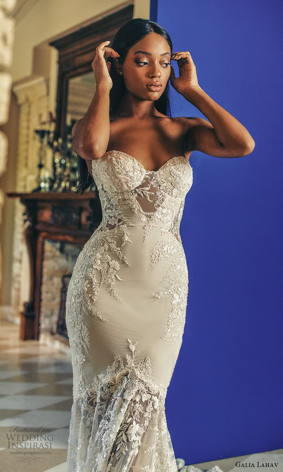 galia lahav fall 2022 couture bridal strapless sweetheart neckline fully embellished fit flare mermaid wedding dress chapel train (2) zv