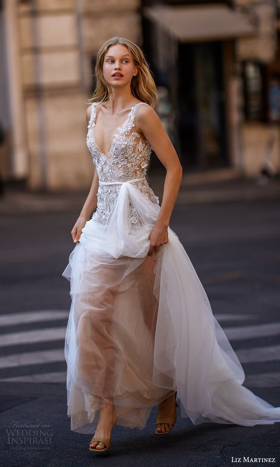 liz martinez fall 2022 bridal sleeveless straps v neckline fully embellished a line wedding dress chapel train (8) mv