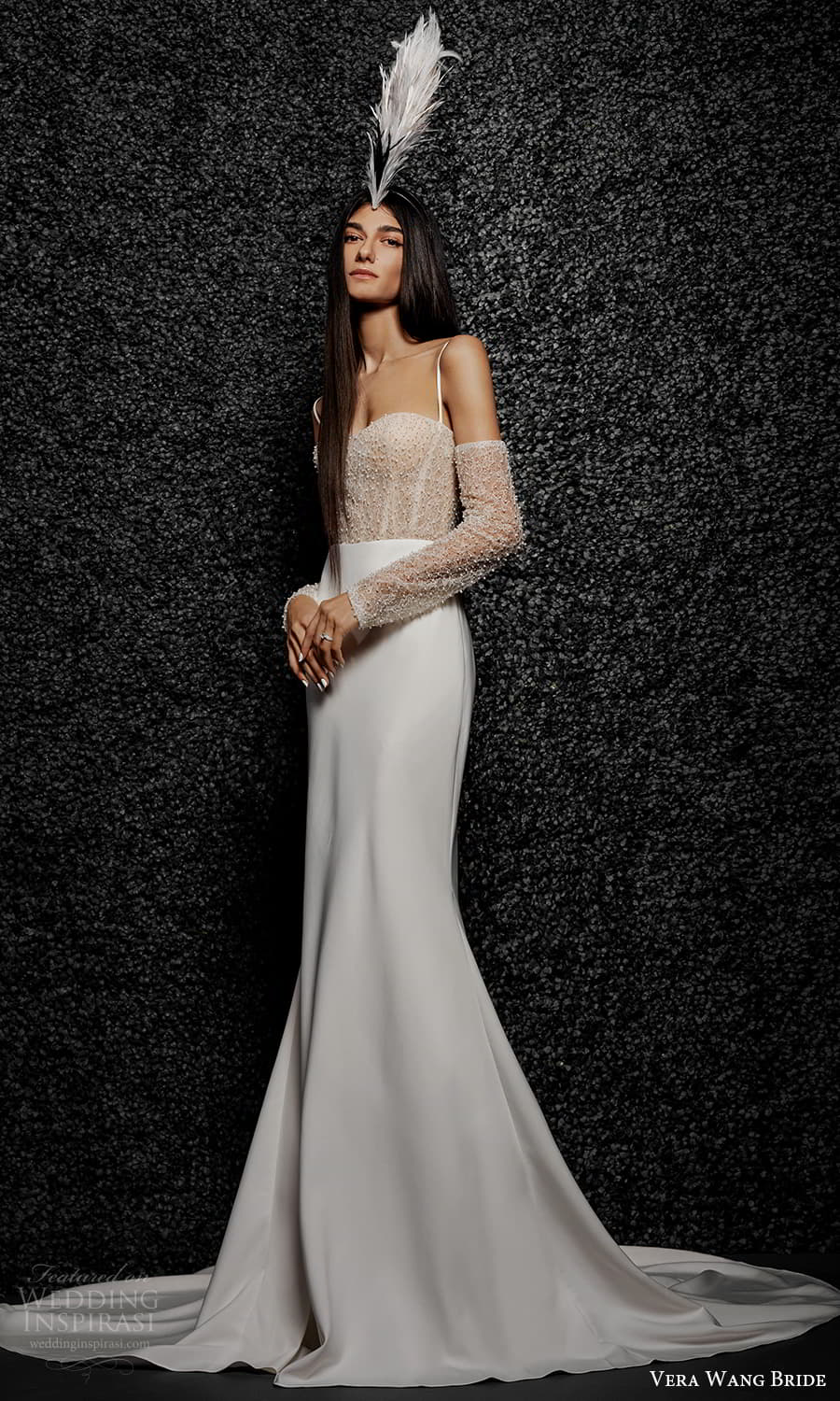 vera wang bride pronovias fall 2021 bridal detached sleeve sleeveless thin straps sweetheart neckline embellished bodice clean skirt mermaid wedding dress chapel train (37) mv vera wang bride pronovias fall 2021 bridal detached sleeve sleeveless thin straps sweetheart neckline embellished bodice clean skirt mermaid wedding dress chapel train (37) mv