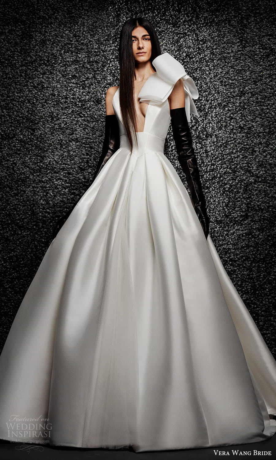 vera wang bride pronovias fall 2021 bridal sleeveless bow straps plunging v neckline clean modern a line ball gown wedding dress chapel train (28) mv vera wang bride pronovias fall 2021 bridal sleeveless bow straps plunging v neckline clean modern a line ball gown wedding dress chapel train (28) mv