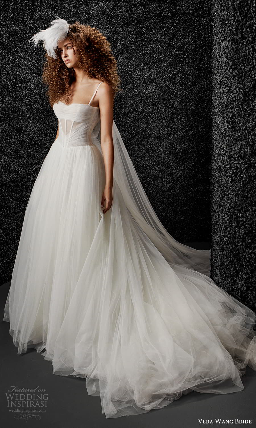 vera wang bride pronovias fall 2021 bridal sleeveless straps semi sweetheart neckline ruched bodice a line ball gown wedding dress chapel train (42) mv