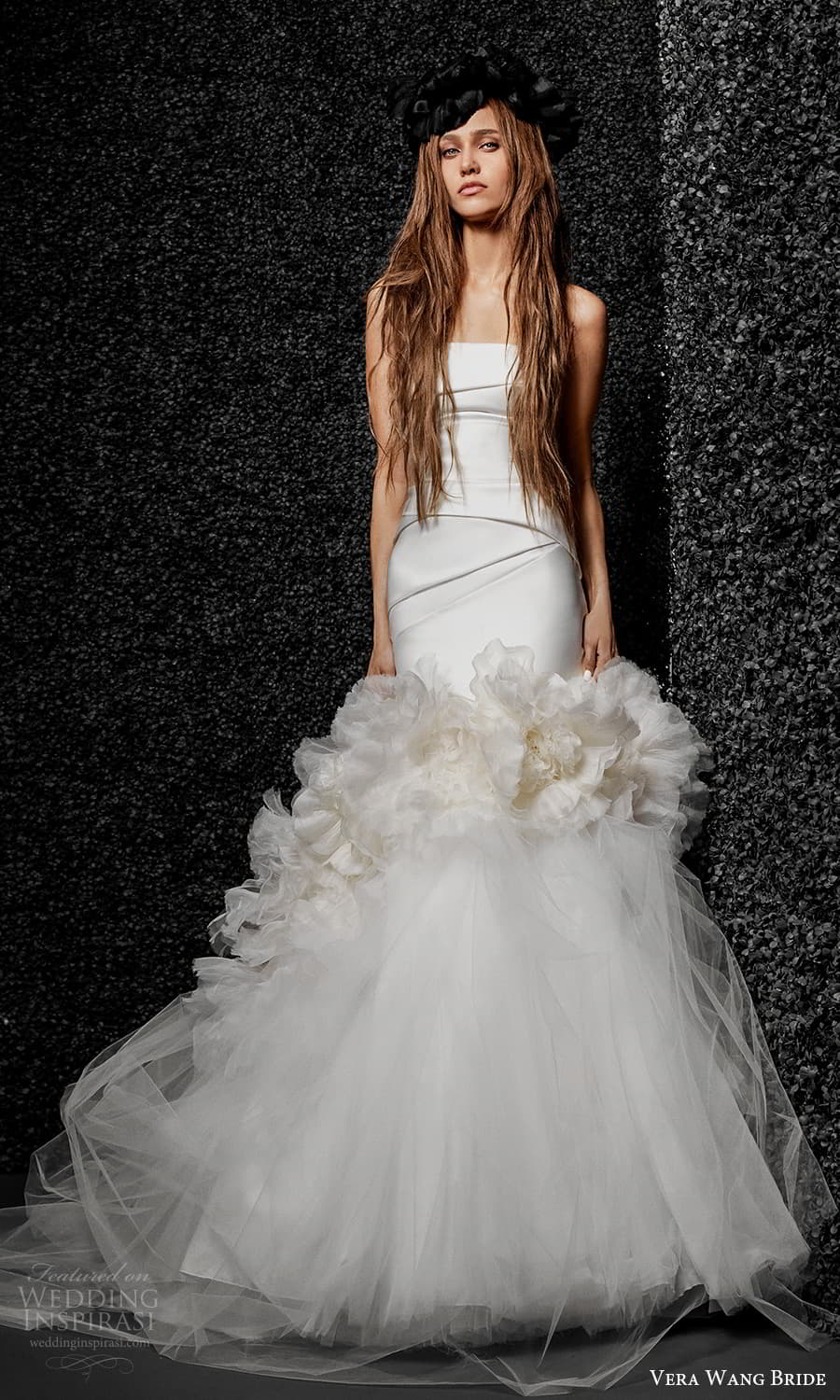 vera wang bride pronovias fall 2021 bridal strapless straight across neckline clean modern fit flare mermaid wedding dress ruffle skirt chapel train (30) mv vera wang bride pronovias fall 2021 bridal strapless straight across neckline clean modern fit flare mermaid wedding dress ruffle skirt chapel train (30) mv