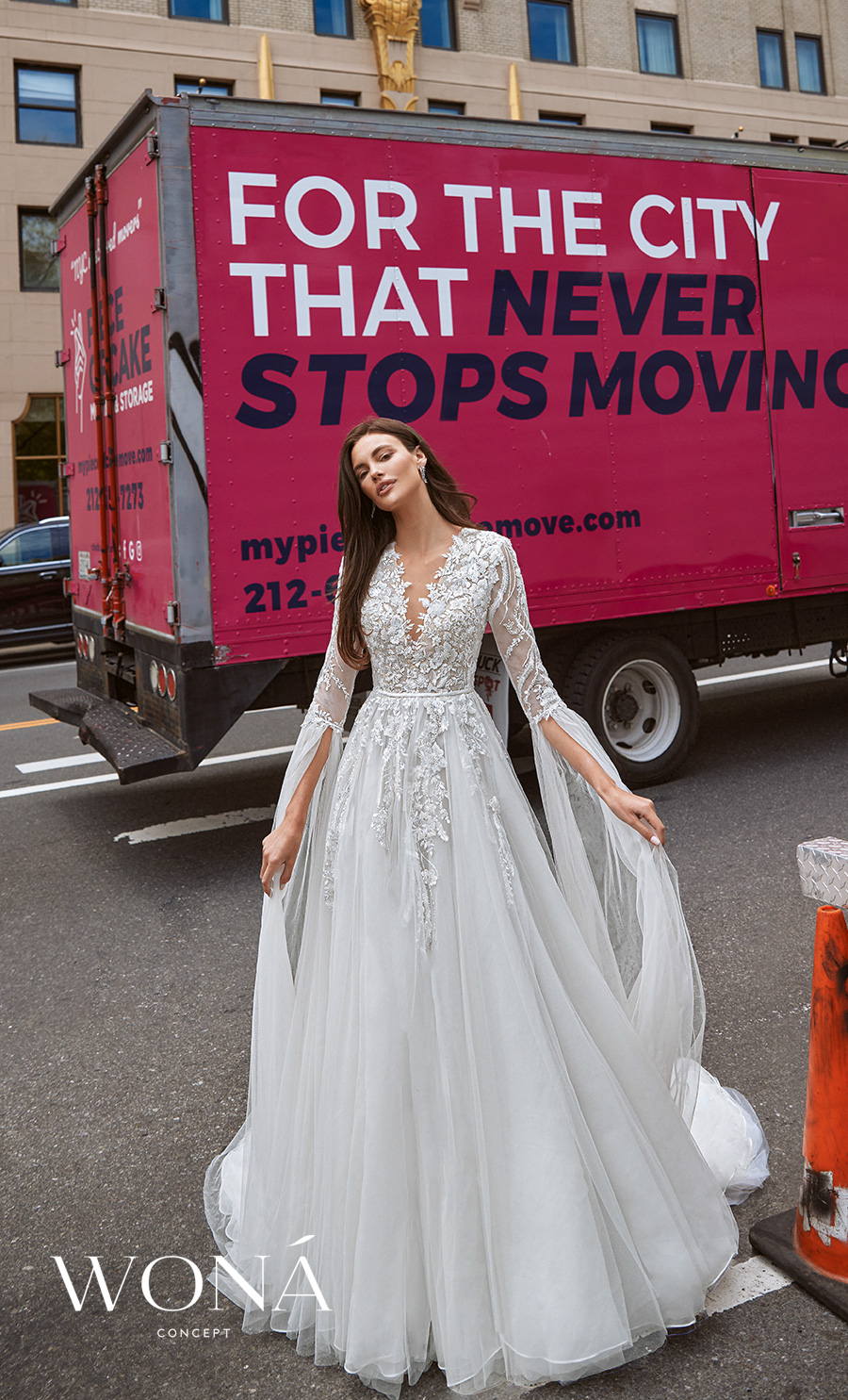 wona 2022 bridal long hanging sleeves deep v neck heavily embellished goddess a line wedding dress chapel train (chance) mv