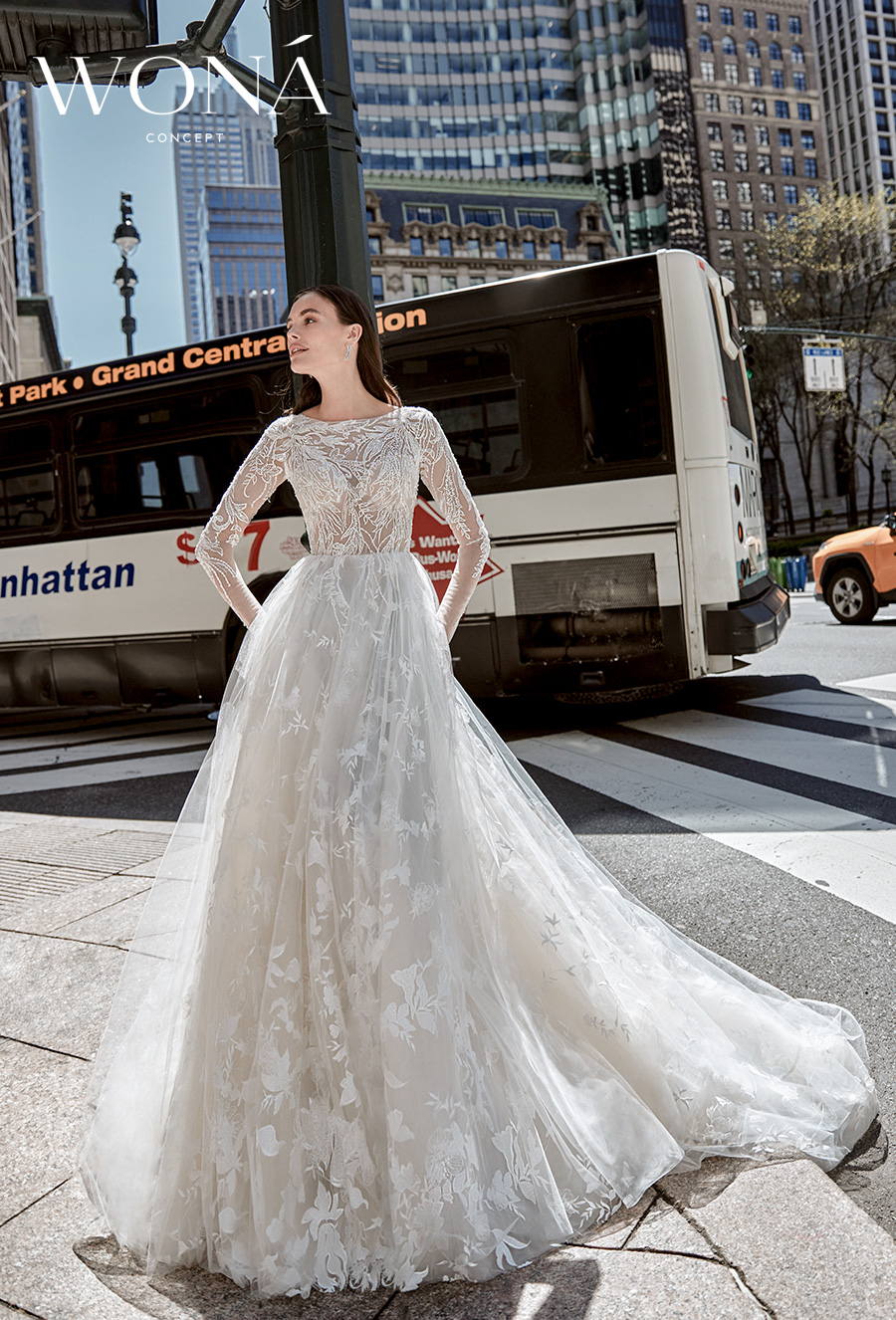 wona 2022 bridal long sleeves bateau neck full embellishment elegant a line wedding dress chapel train (emry) mv