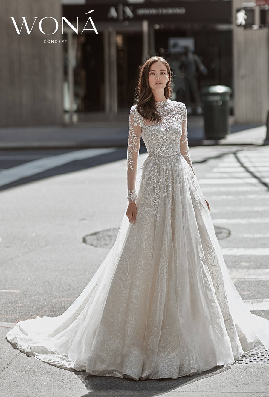 wona 2022 bridal long sleeves illusion round neck sweetheart neckline heavily embellished bodice romantic a line wedding dress embellished lace back medium train (dara) mv