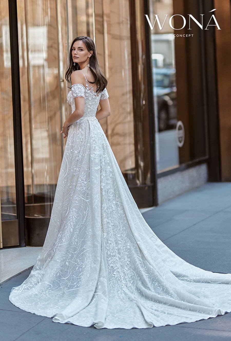 wona 2022 bridal off shoulder short butterfly sleeves sweetheart neckline full embellishment sheath wedding dress a line overskirt chapel train (wednesday) bv