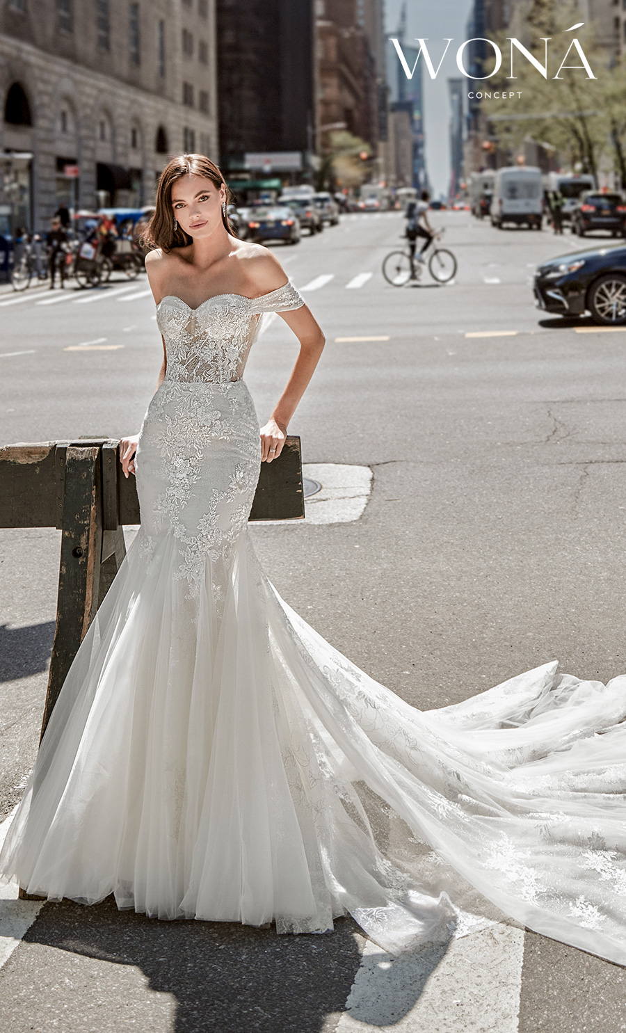 wona 2022 bridal off the shoulder sweetheart neckline bustier bodice heavily embellished bodice mermaid wedding dress mid back chapel train chapel train (liz) mv