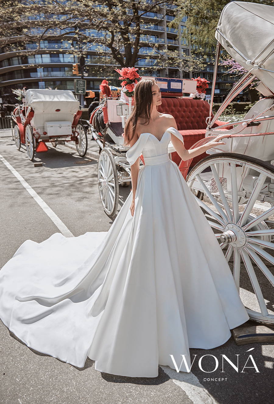 wona 2022 bridal off the shoulder sweetheart neckline simple minimalistic princess a line wedding dress low back royal train (odri) mv