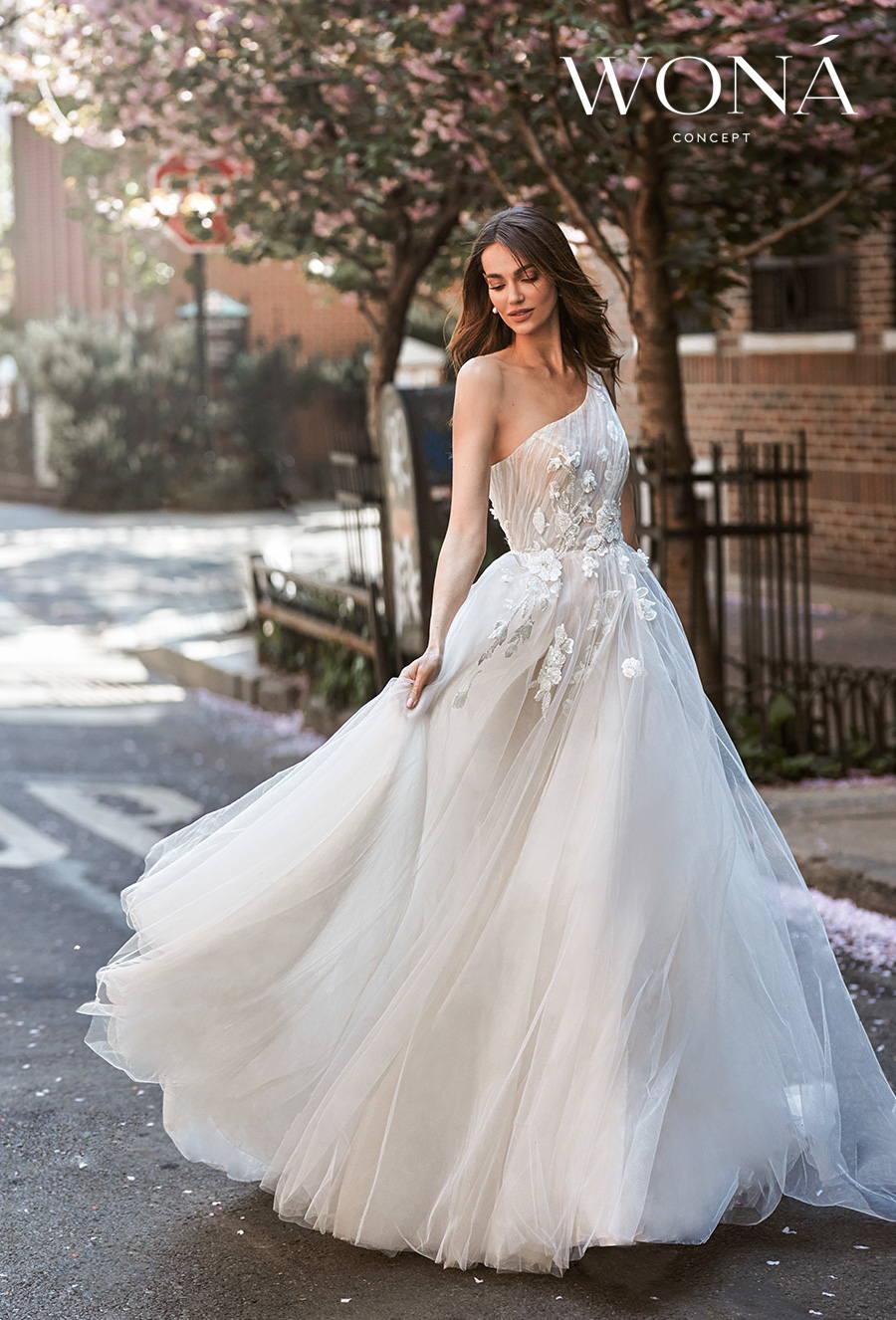 wona 2022 bridal one shoulder heavily embellished bodice romantic a line wedding dress tulle skirt chapel train (jina) mv