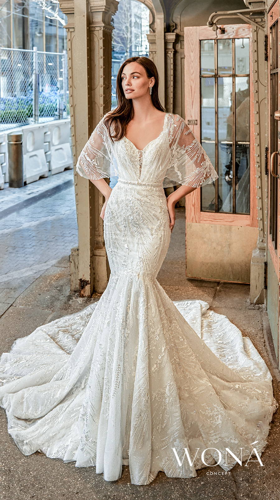 wona 2022 bridal sleeveless with strap diamond neck full embellishment elegant mermaid wedding dress mid back chapel train (maddison) mv