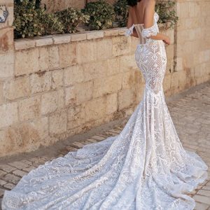 berta fall 2022 bridal off shoulder strap sweetheart neckline embellished lace fit flare mermaid wedding dress chapel train (7) bv