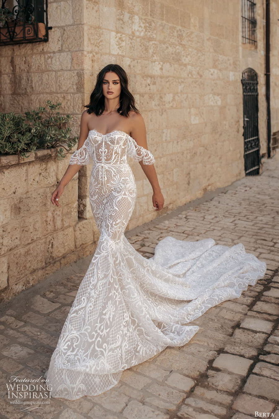 berta fall 2022 bridal off shoulder strap sweetheart neckline embellished lace fit flare mermaid wedding dress chapel train (7) mv berta fall 2022 bridal off shoulder strap sweetheart neckline embellished lace fit flare mermaid wedding dress chapel train (7) mv
