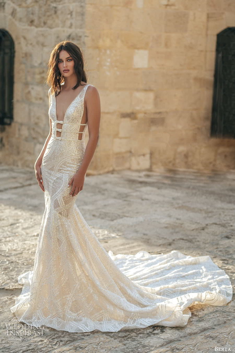 berta fall 2022 bridal strapless semi sweetheart neckline textured embellished a line ball gown wedding dress (1) zv
