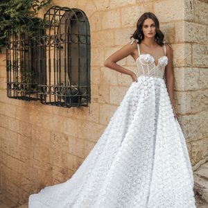berta fall 2022 bridal sleeveless straps sweetheart neckline embellished textured a line ball gown wedding dress chapel train (10) mv