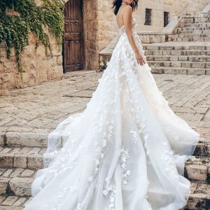 berta fall 2022 bridal strapless sweetheart neckline sheer bodice embellished a line ball gown wedding dress chapel train (11) bv