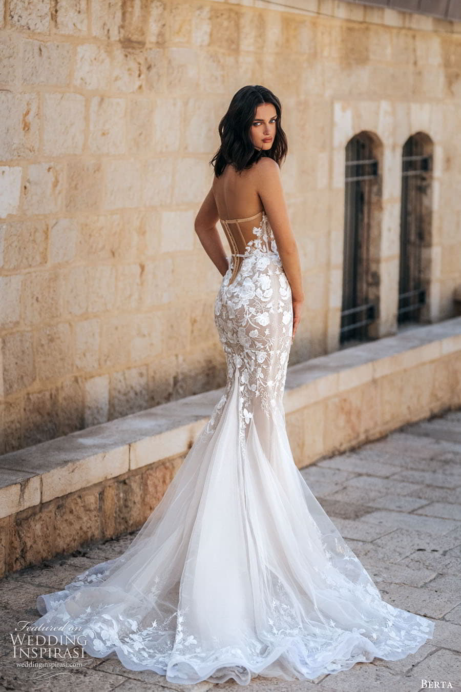 berta fall 2022 bridal strapless sweetheart neckline sheet corset bodice embellished lace fit flare sheath wedding dress chapel train (6) bv berta fall 2022 bridal strapless sweetheart neckline sheet corset bodice embellished lace fit flare sheath wedding dress chapel train (6) bv