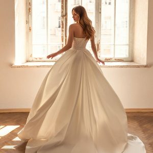 eva lendel 2022 bridal one shoulder straight across neckline heavily embellished bodice elegant sheath wedding dress a  line overskirt chapel train (mikaela) bv