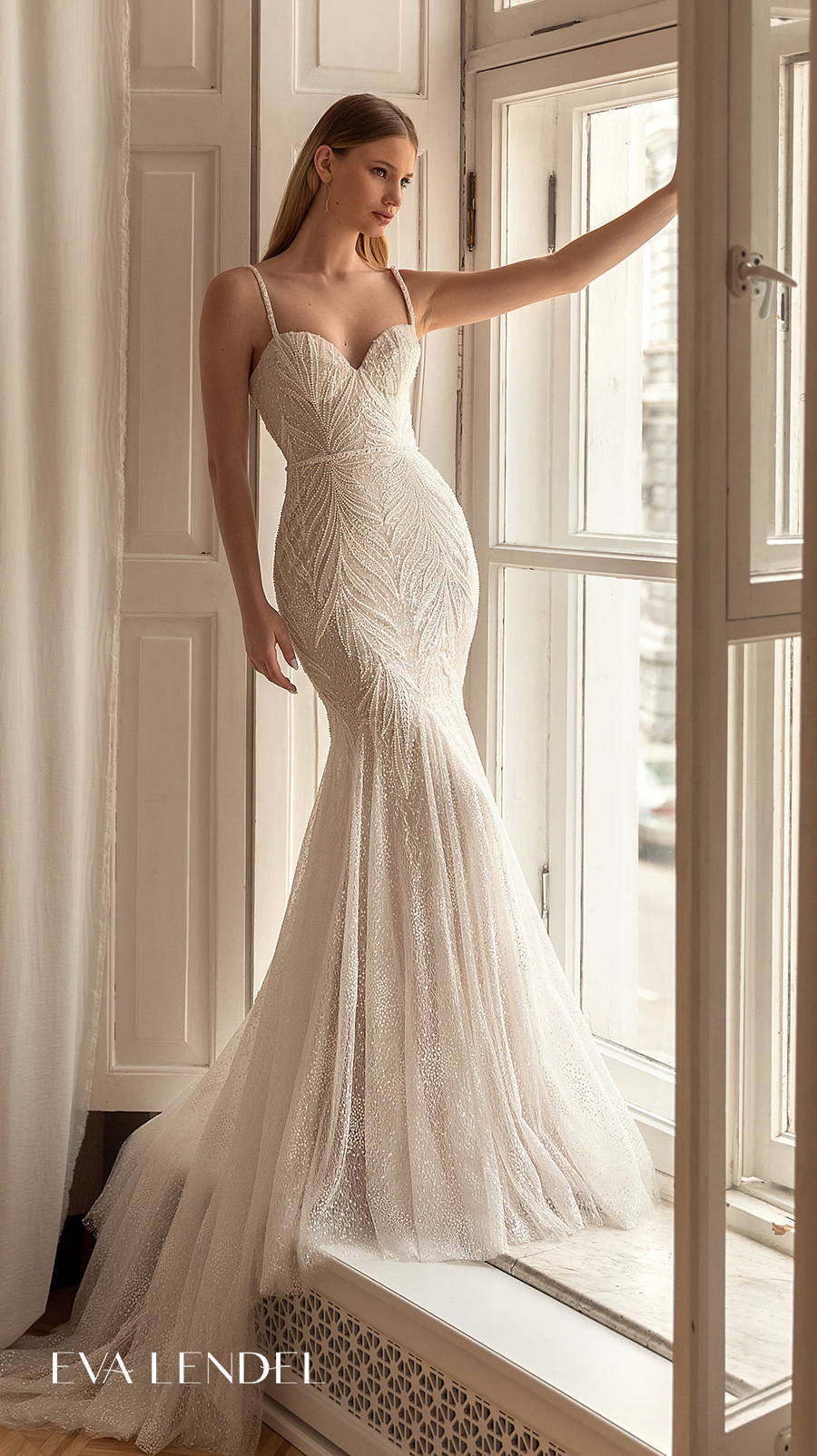 eva lendel 2022 bridal sleeveless with strap sweetheart neckline full embellishment romantic mermaid wedding dress medium train (savana) mv