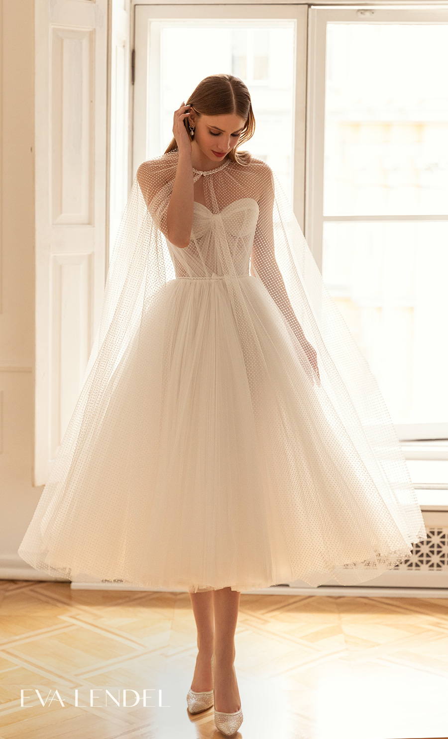 eva lendel 2022 bridal strapless sweetheart necklne simple minimalist bustier tea length short wedding dress mid back (molly) mv