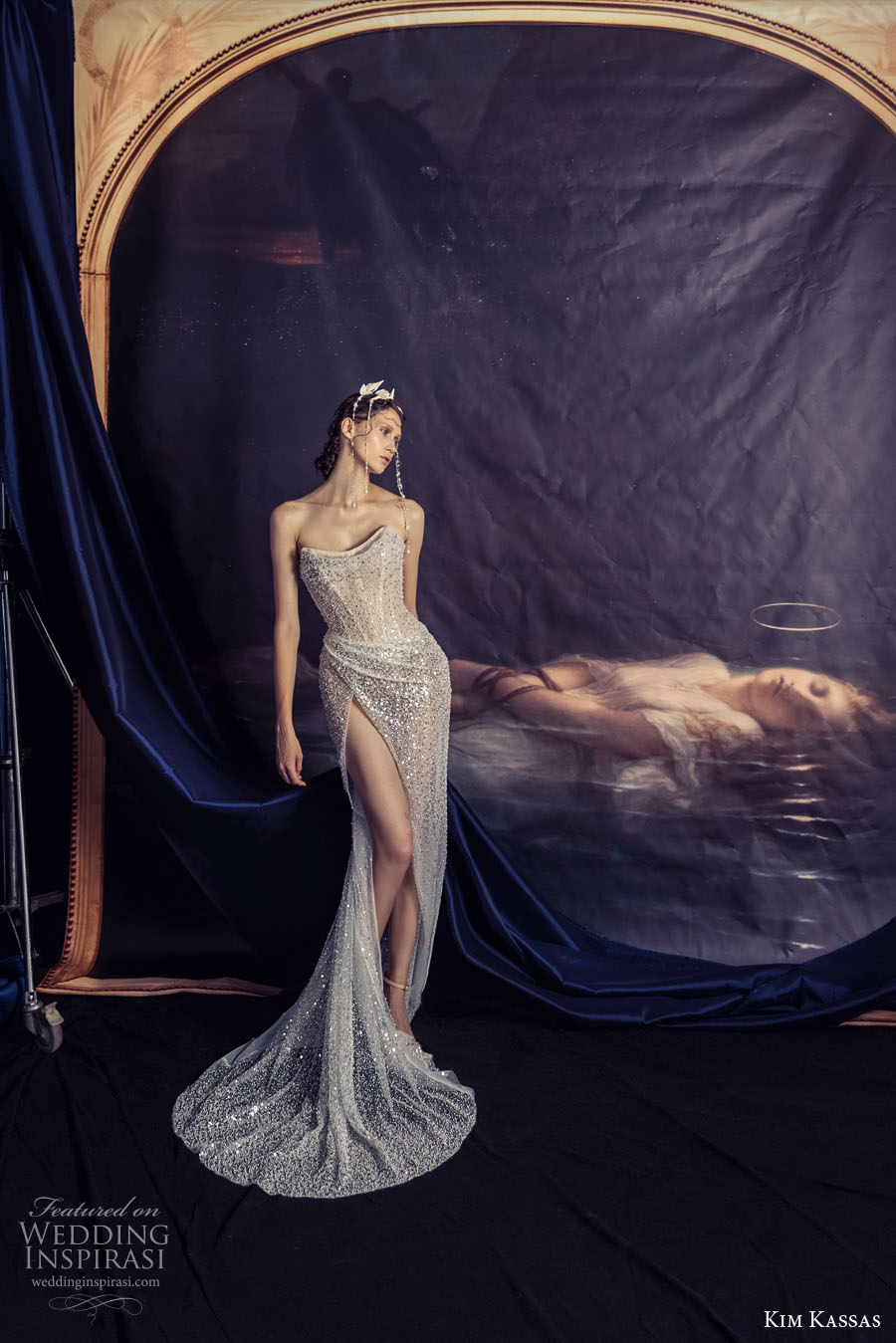 kim kassa couture fall 2022 bridal strapless neckline full embellishment glamorous sheath wedding dress high slit skirt short train (4) mv kim kassa couture fall 2022 bridal strapless neckline full embellishment glamorous sheath wedding dress high slit skirt short train (4) mv