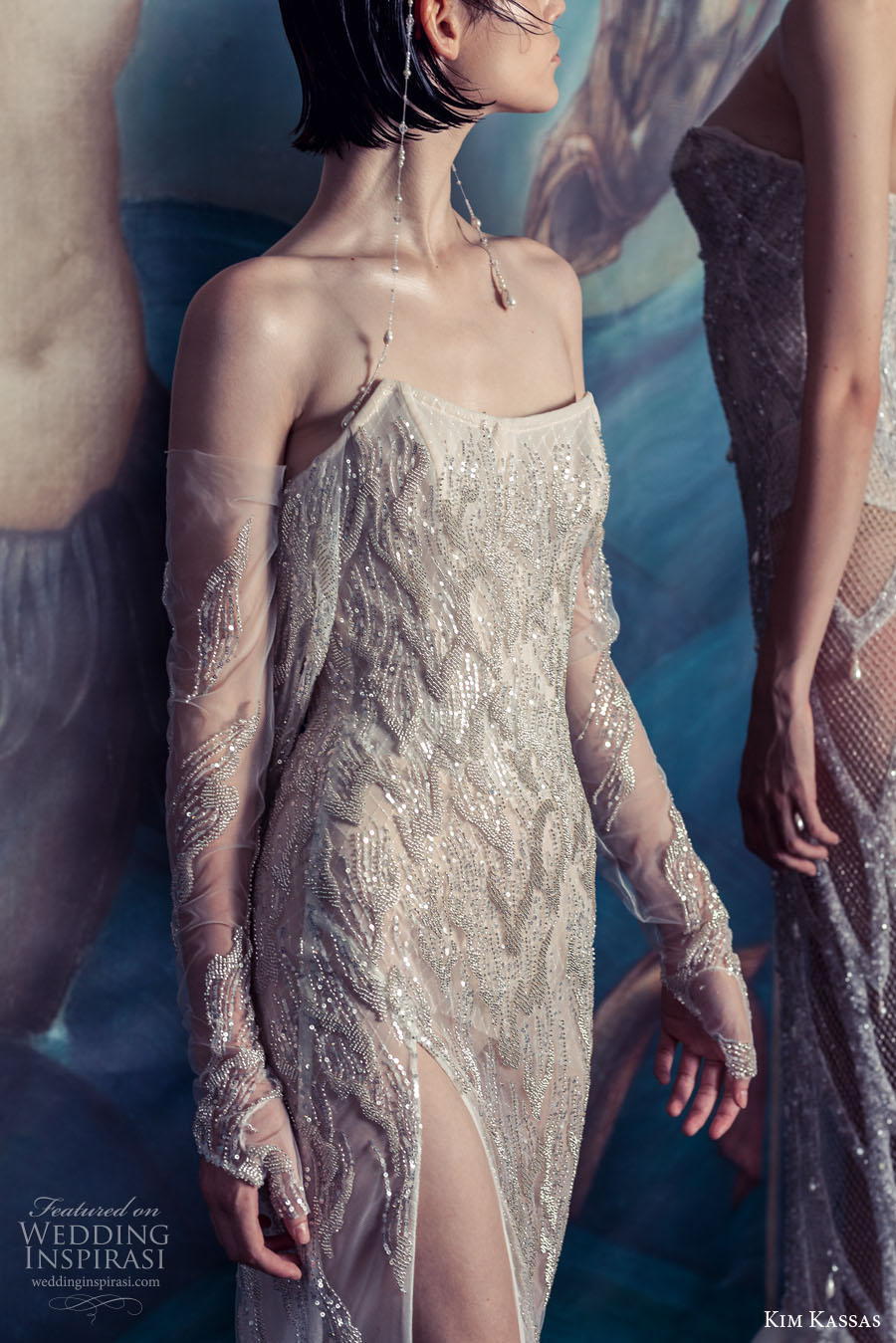 kim kassa couture fall 2022 bridal strapless neckline full embellishment glamorous sheath wedding dress slit skirt short train (14) zv kim kassa couture fall 2022 bridal strapless neckline full embellishment glamorous sheath wedding dress slit skirt short train (14) zv