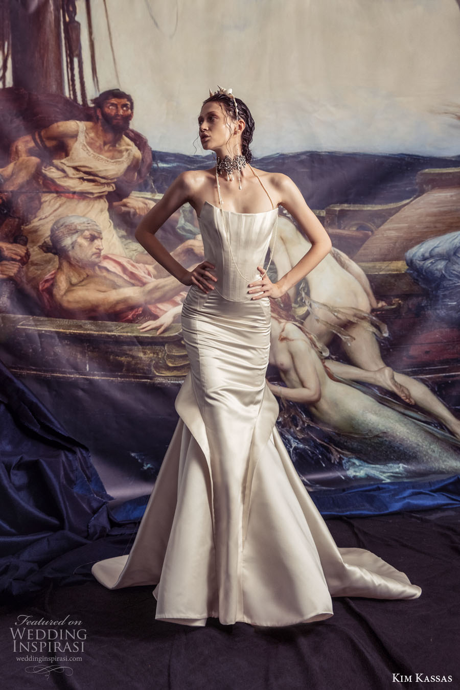 kim kassa couture fall 2022 bridal strapless neckline simple minimalist elegant mermaid wedding dress medium train (9) mv