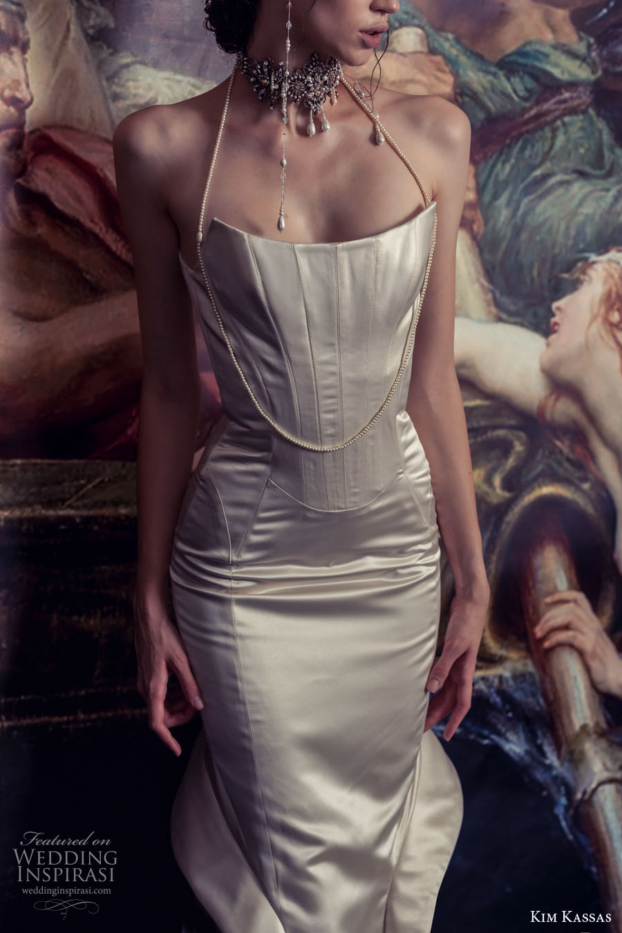 kim kassa couture fall 2022 bridal strapless neckline simple minimalist elegant mermaid wedding dress medium train (9) zv