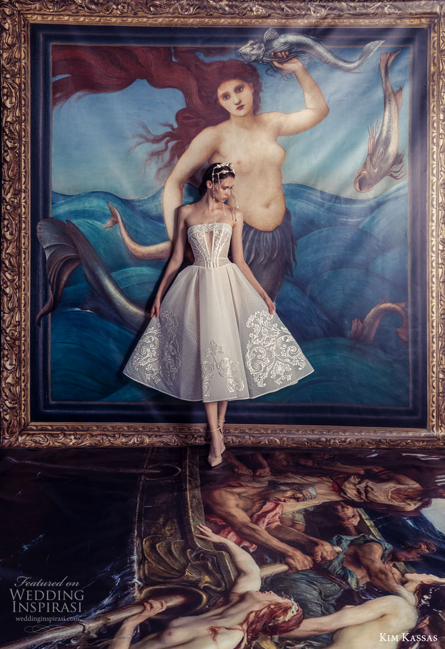 kim kassa couture fall 2022 bridal strapless straight across neckline heavily embellished bodice tea length short wedding dress (16) mv kim kassa couture fall 2022 bridal strapless straight across neckline heavily embellished bodice tea length short wedding dress (16) mv
