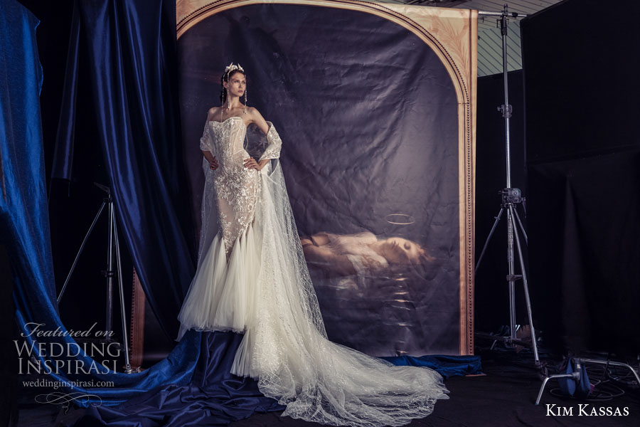 kim kassa couture fall 2022 bridal strapless v neck heavily embellished bodice glamorous mermaid wedding dress chapel train (3) mv