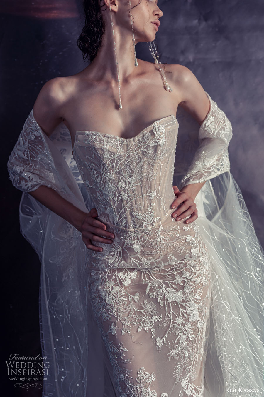 kim kassa couture fall 2022 bridal strapless v neck heavily embellished bodice glamorous mermaid wedding dress chapel train (3) zv 