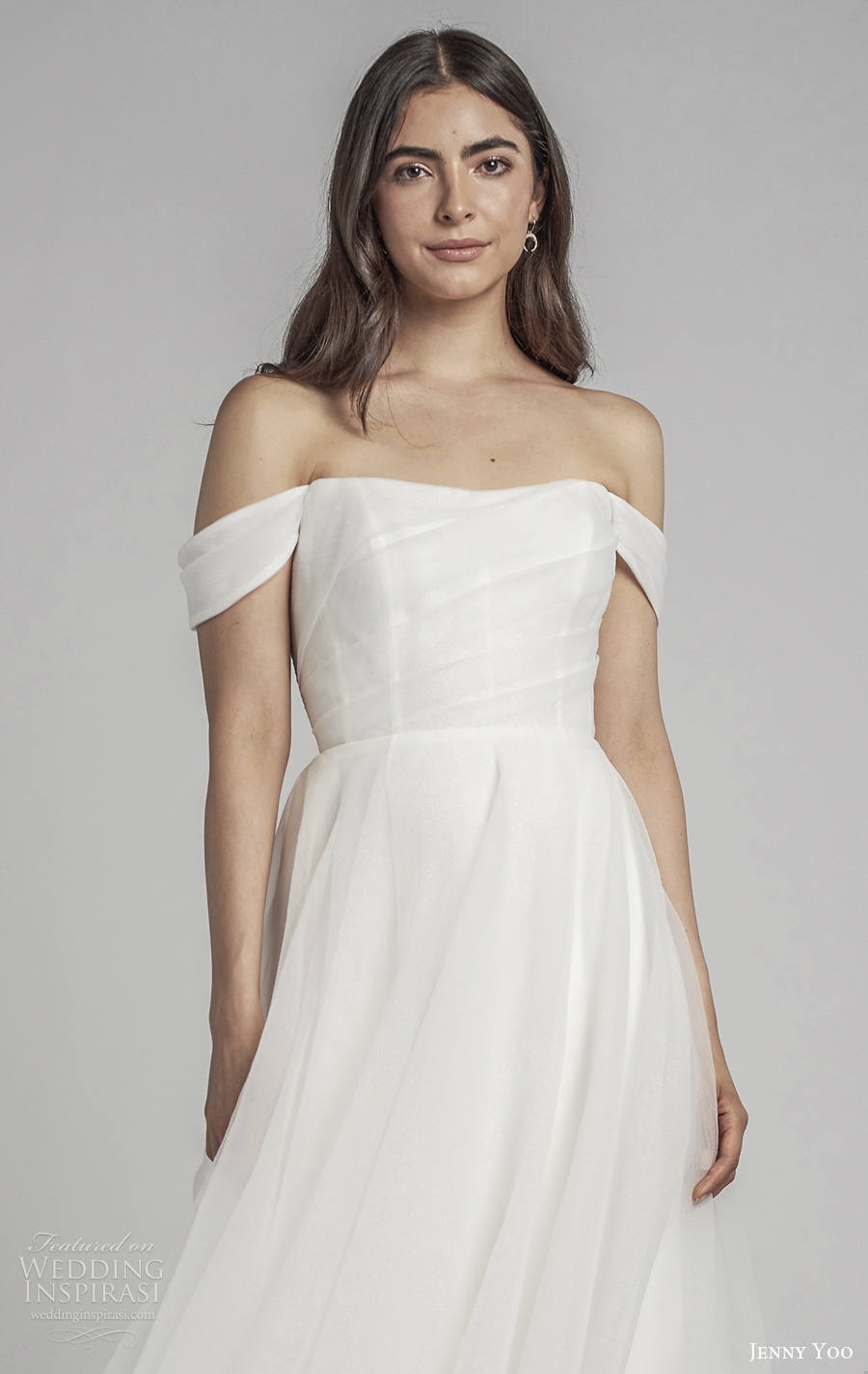 jenny by jenny yoo spring 2022 bridal off the shoulder straight across neckline simple romantic a line wedding dress (2) zv