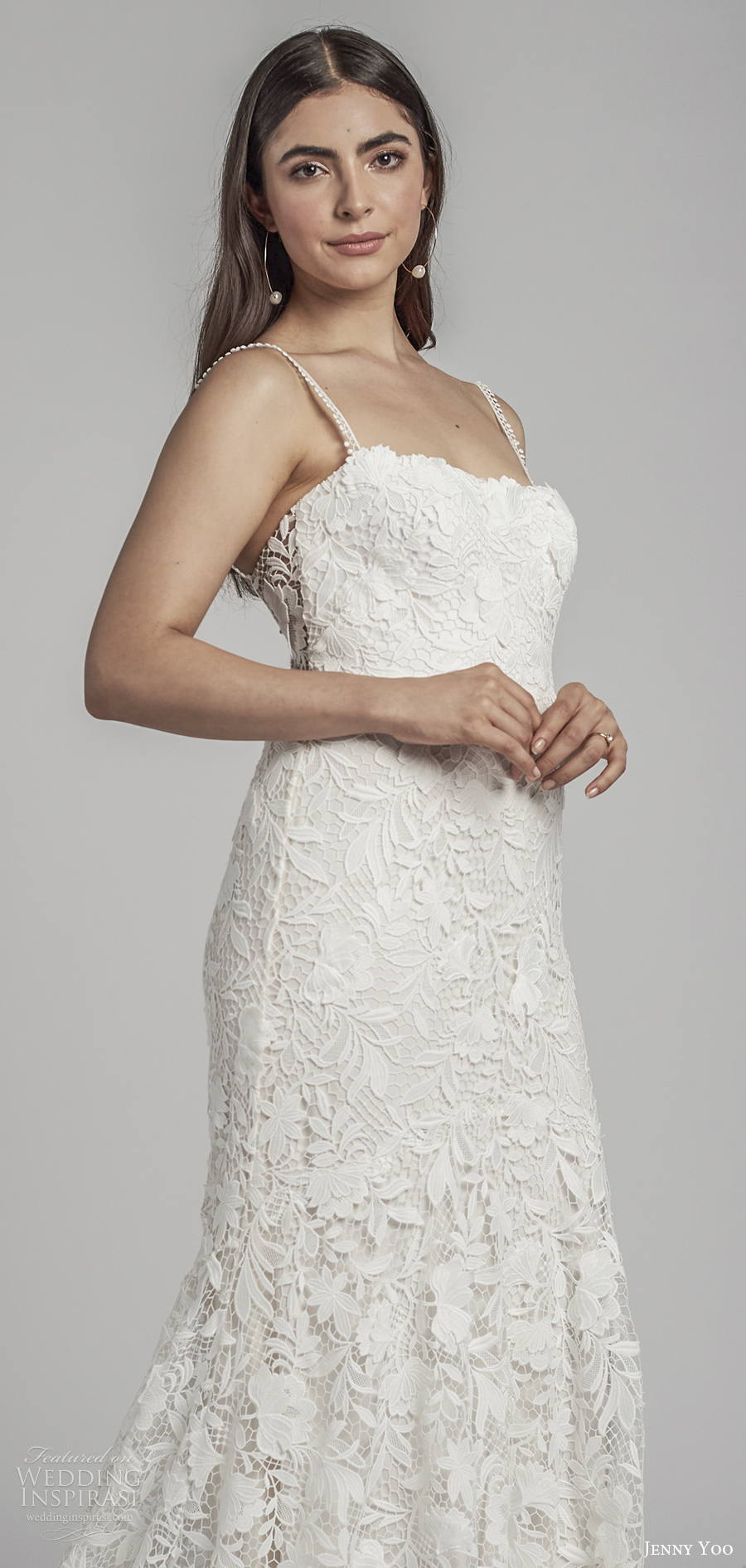 jenny by jenny yoo spring 2022 bridal sleeveless thin strap square neckline full embellishment romantic fit and flare wedding dress square back medium train (10) lv