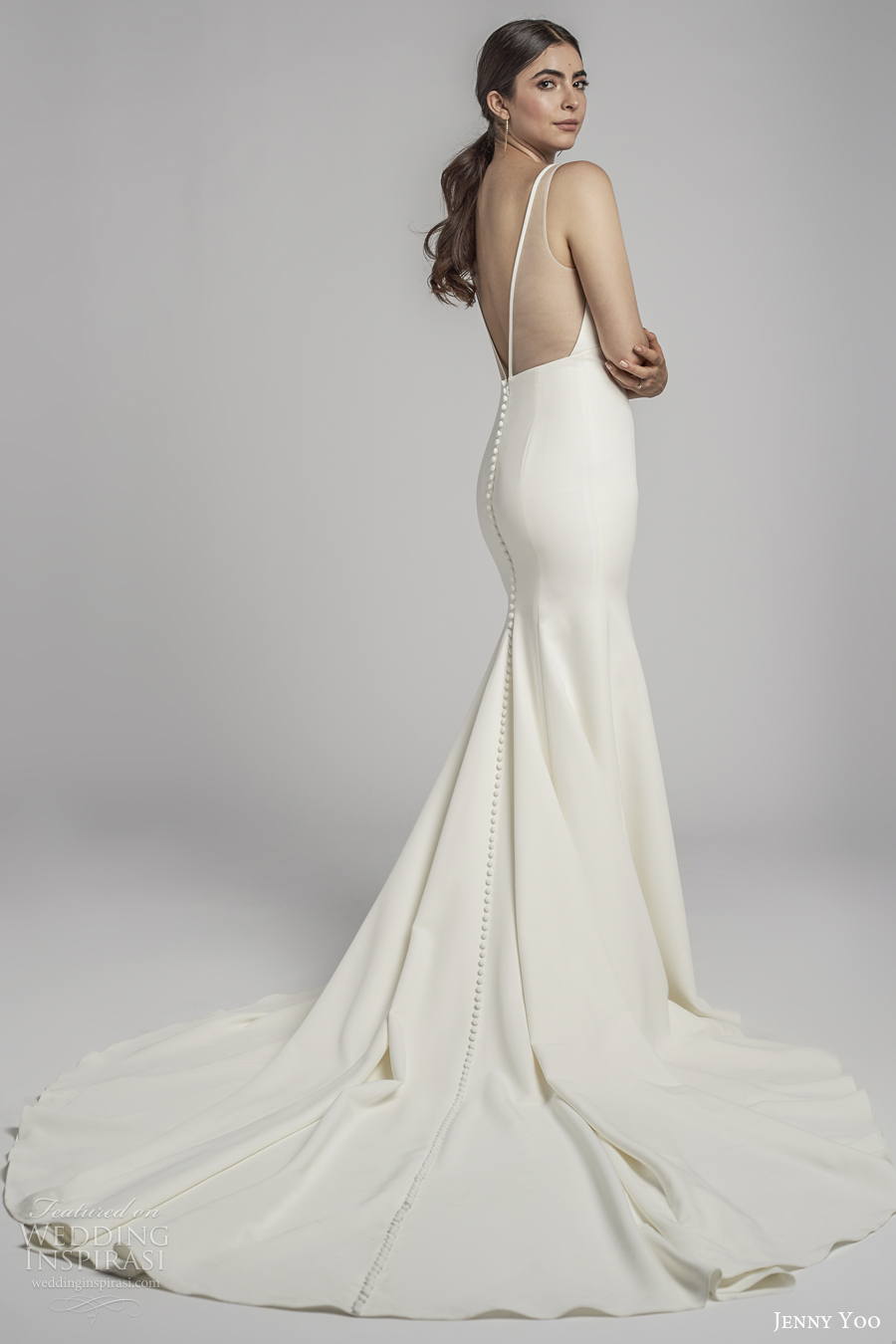 jenny by jenny yoo spring 2022 bridal sleeveless v neck simple minimalist elegant mermaid wedding dress low v back chapel train (9) bv 