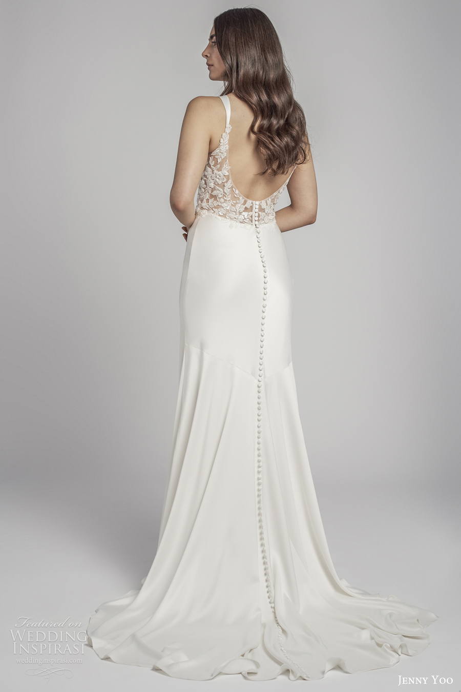 jenny by jenny yoo spring 2022 bridal sleeveless with strap diamond neckline simple minimalist sheath wedding dress scoop back short train (4) bv