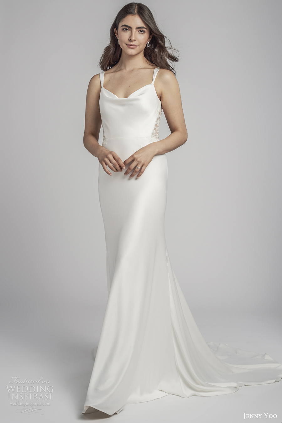 jenny by jenny yoo spring 2022 bridal sleeveless with strap diamond neckline simple minimalist sheath wedding dress scoop back short train (4) mv