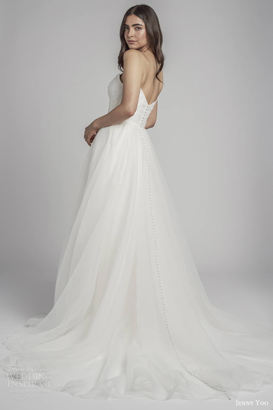 jenny by jenny yoo spring 2022 bridal strapless straight across neckline simple romantic a line wedding dress (2) bv