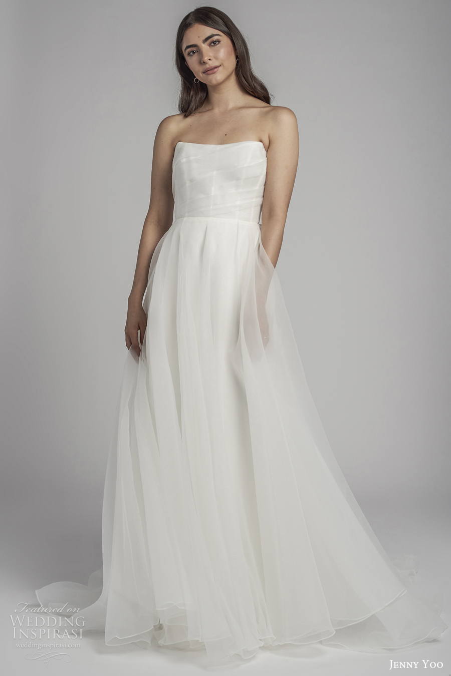 jenny by jenny yoo spring 2022 bridal strapless straight across neckline simple romantic a line wedding dress (2) mv