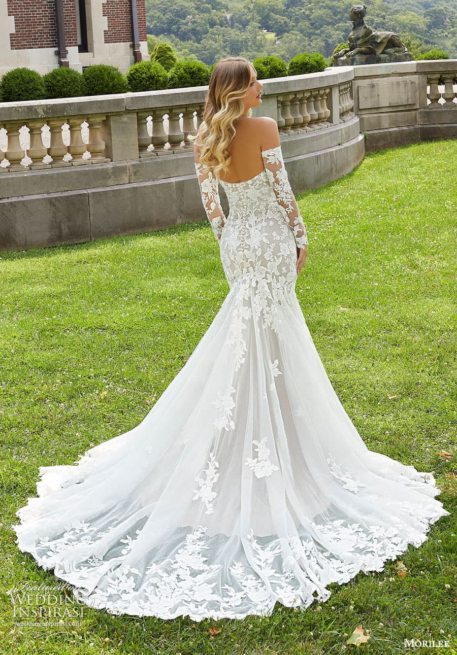 morilee fall 2022 bridal detached illusion sleeves strapless sweetheart neckline fully embellished lace fit flare mermaid wedding dress chapel train (4) bv morilee fall 2022 bridal detached illusion sleeves strapless sweetheart neckline fully embellished lace fit flare mermaid wedding dress chapel train (4) bv