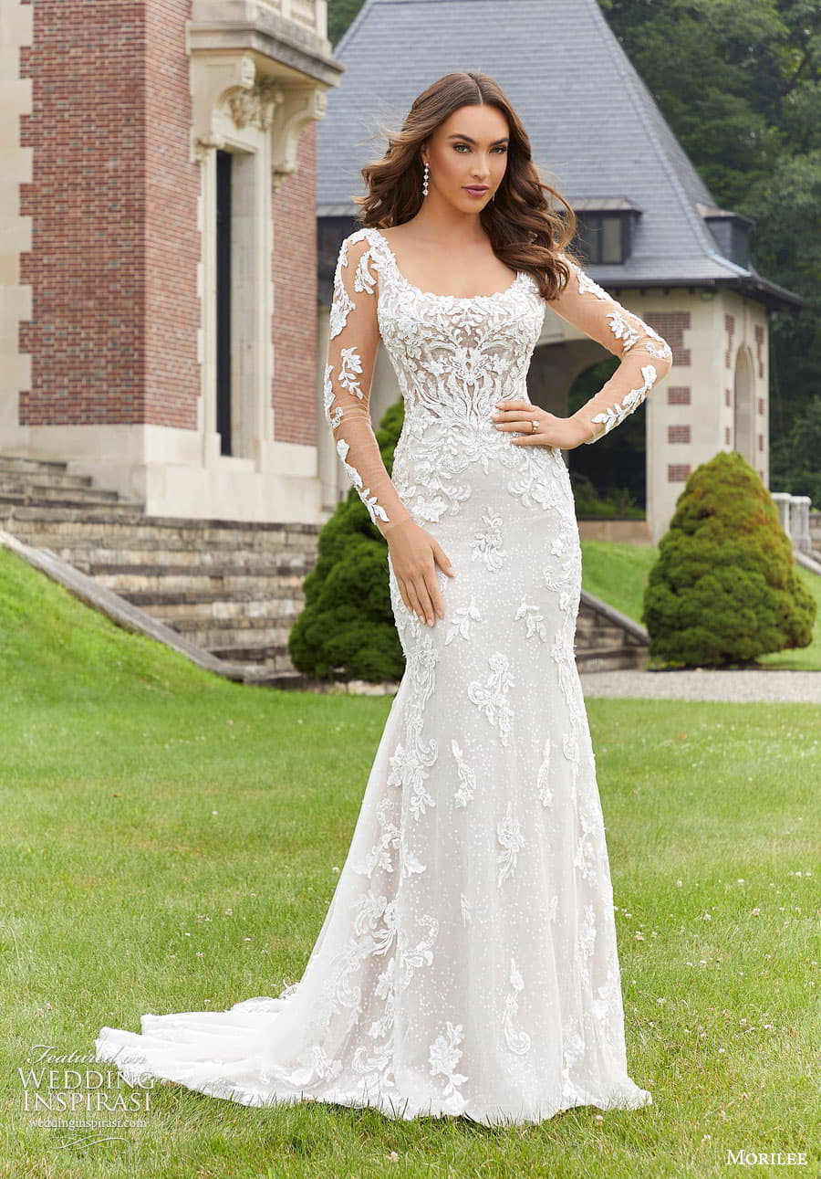 morilee fall 2022 bridal illusion long sleeve scoop neckline embellished lace bodice fit flare wedding dress low back scallop chapel train (17) mv morilee fall 2022 bridal illusion long sleeve scoop neckline embellished lace bodice fit flare wedding dress low back scallop chapel train (17) mv