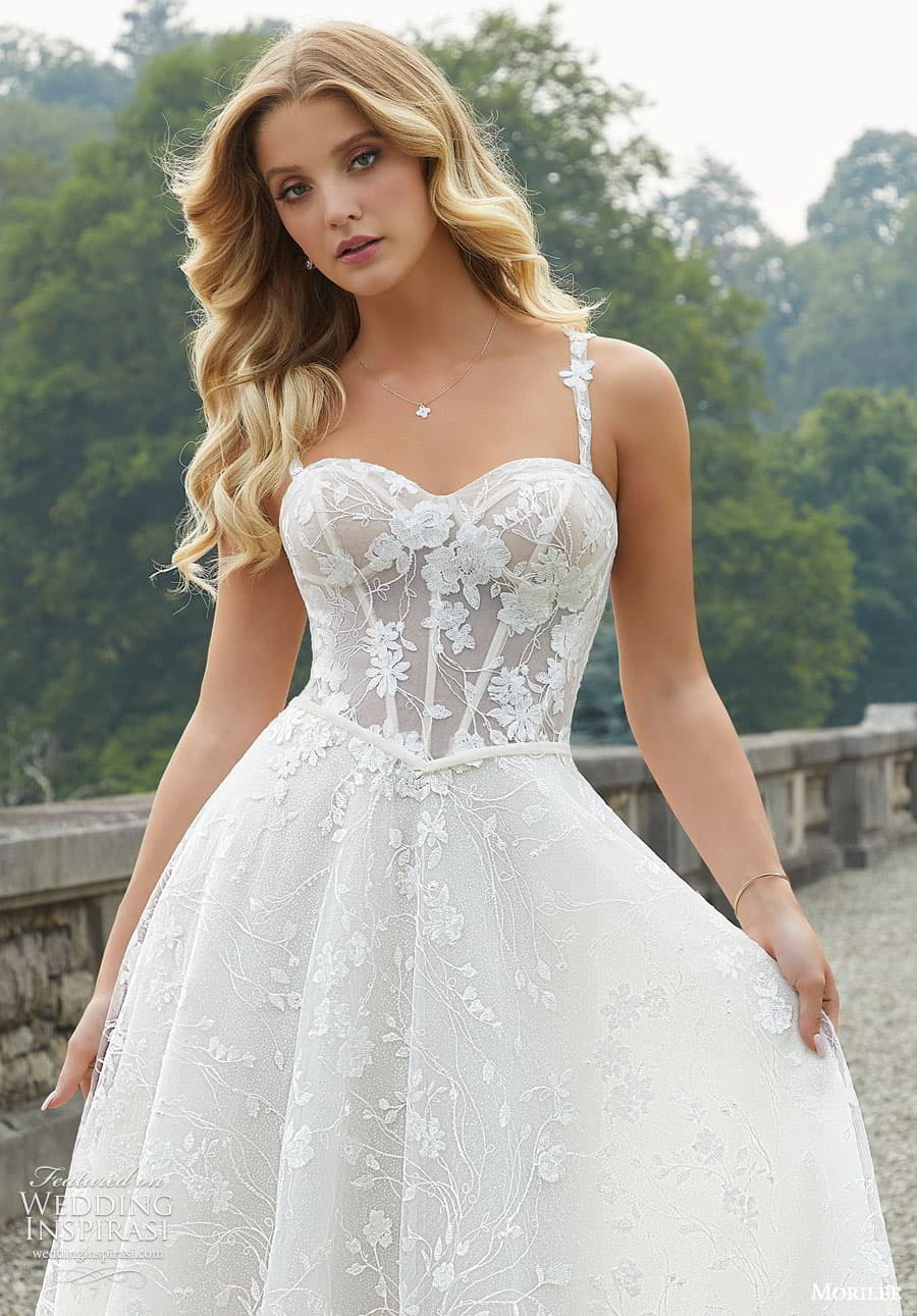 morilee fall 2022 bridal sleeveless straps sweetheart neckline corset bodice a line ball gown wedding dress chapel train (1) zv