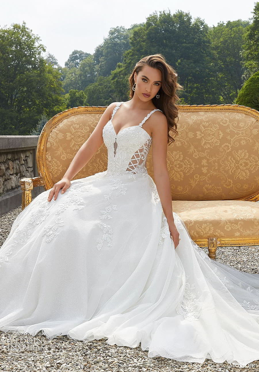 morilee fall 2022 bridal sleeveless straps sweetheart neckline embellished lace corset bodice a line ball gown wedding dress chapel train (16) zv morilee fall 2022 bridal sleeveless straps sweetheart neckline embellished lace corset bodice a line ball gown wedding dress chapel train (16) zv