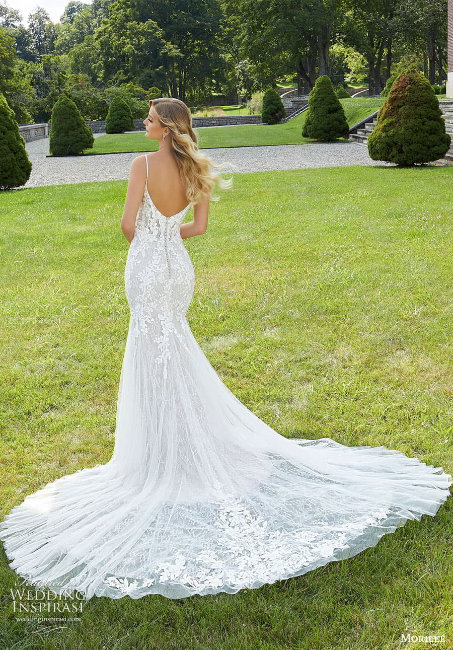 morilee fall 2022 bridal sleeveless thin straps semi scoop neckline embellished lace bodice fit flare sheath wedding dress chapel train (6) bv morilee fall 2022 bridal sleeveless thin straps semi scoop neckline embellished lace bodice fit flare sheath wedding dress chapel train (6) bv
