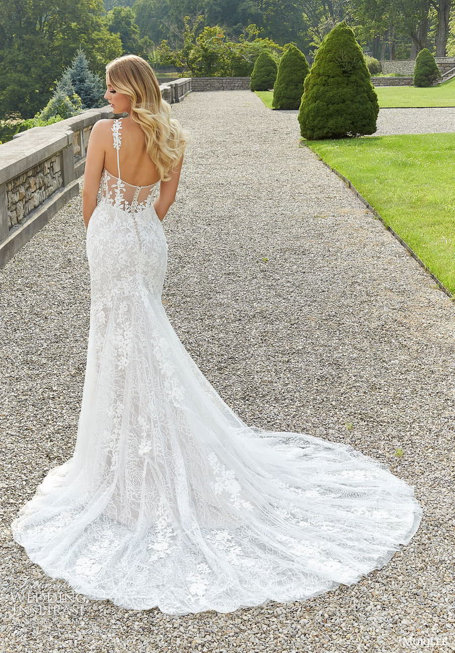 morilee fall 2022 bridal sleeveless thin straps sweetheart neckline fully embellished lace fit flare sheath wedding dress chapel train (12) bv morilee fall 2022 bridal sleeveless thin straps sweetheart neckline fully embellished lace fit flare sheath wedding dress chapel train (12) bv