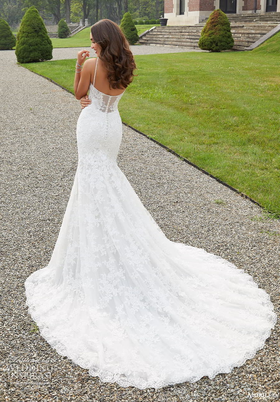 morilee fall 2022 bridal sleeveless thin straps sweetheart neckline fully embellished lace fit flare sheath wedding dress chapel train illusion back (10) mv morilee fall 2022 bridal sleeveless thin straps sweetheart neckline fully embellished lace fit flare sheath wedding dress chapel train illusion back (10) mv