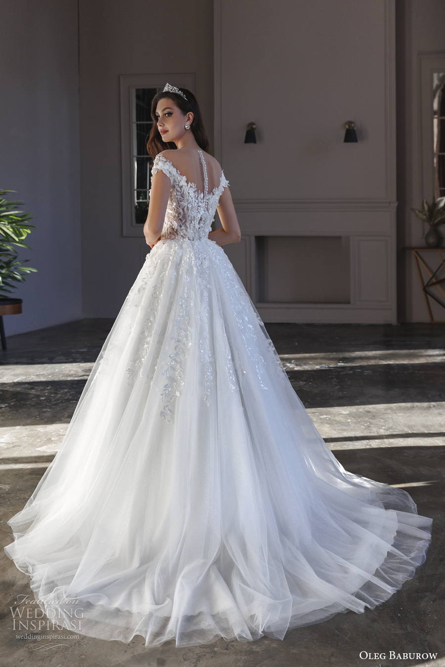 oleg baburow 2022 only love bridal cap sleeves sweetheart neckline heavily embellished bodice a line wedding dress sheer button back medium train (19) bv