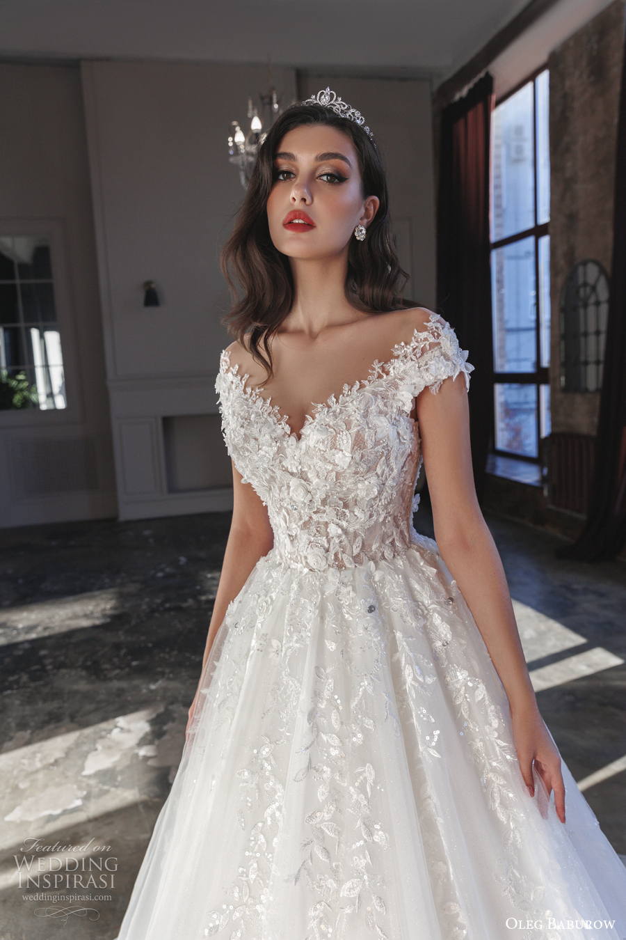 oleg baburow 2022 only love bridal cap sleeves sweetheart neckline heavily embellished bodice a line wedding dress sheer button back medium train (19) zv