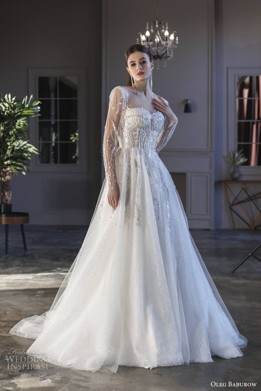 oleg baburow 2022 only love bridal long sleeves sweetheart neckline heavily embellished bodice a line wedding dress sheer button back sweep train (18) mv