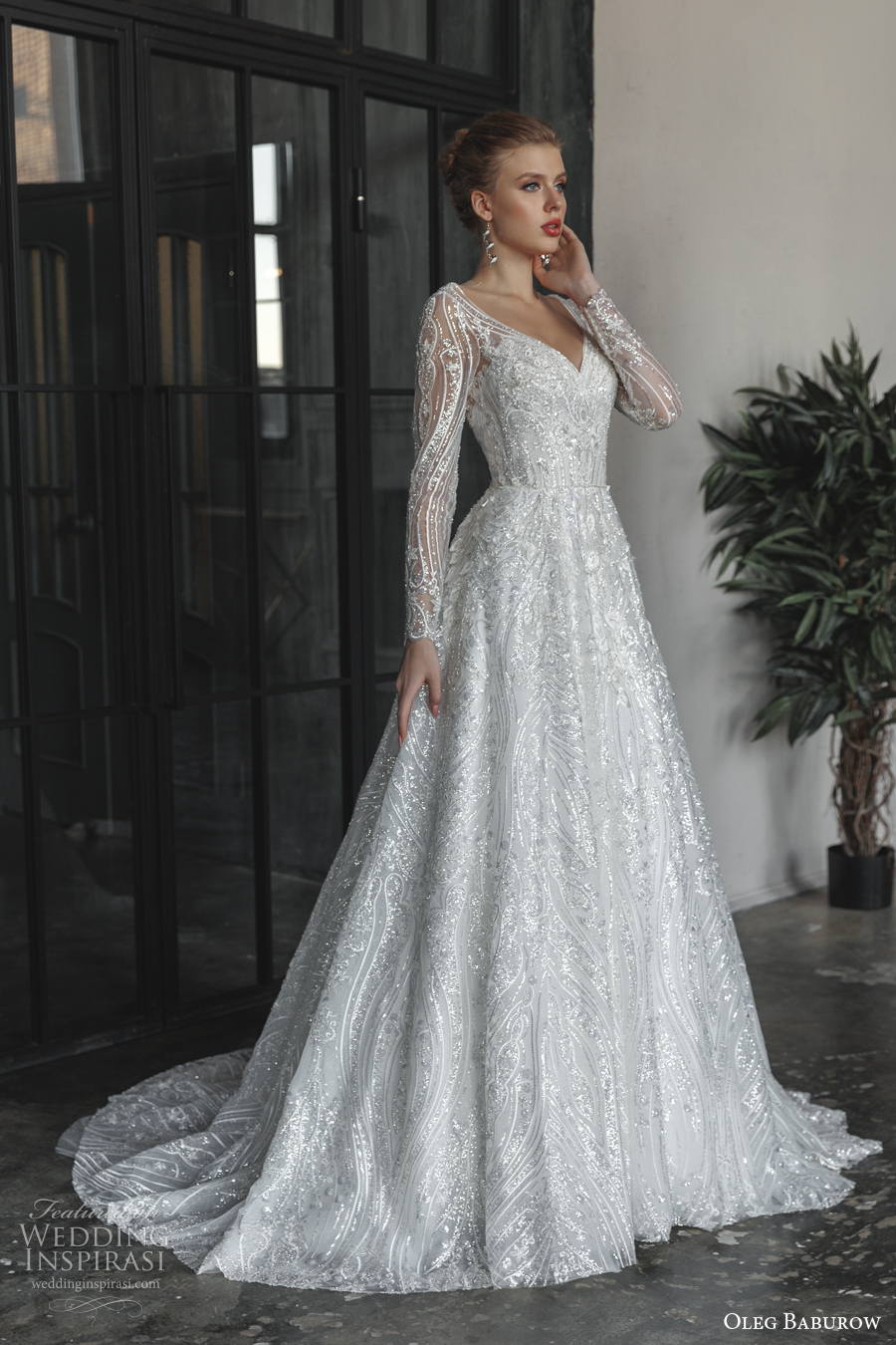 oleg baburow 2022 only love bridal long sleeves v neck full embellishment glamorous a line wedding dress lace back sweep train (7) mv